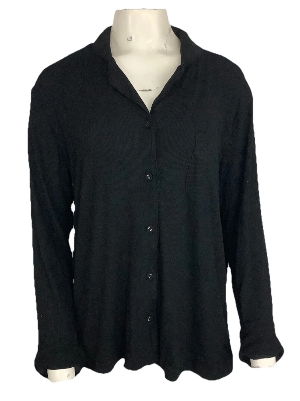 Skims Sz L Ribbed Button Front Jersey Stretchy Casual Travel Cardigan Black